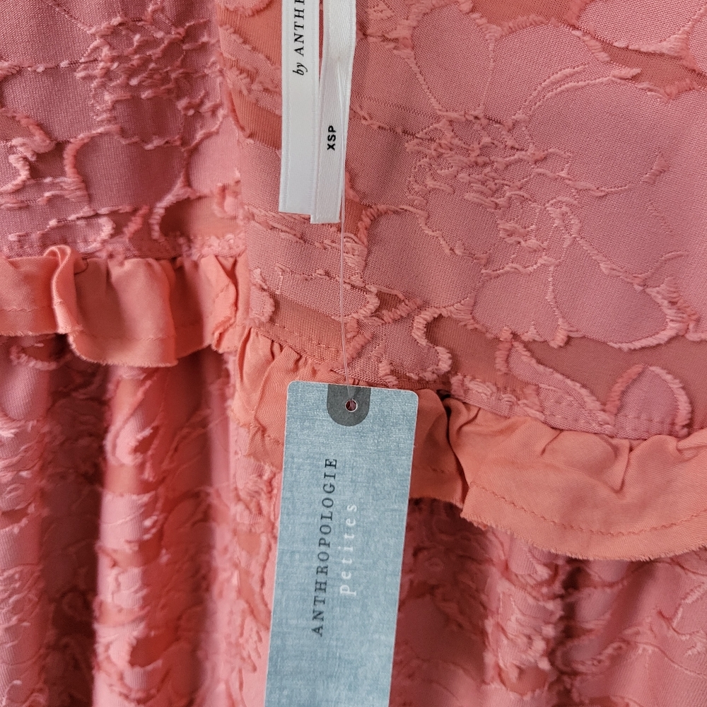 New Anthropologie Textured Ruffle Knit Mini Dress Pink Rose XSP Petite - Picture 12 of 12